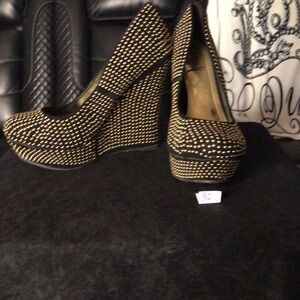 Posh Black and Gold Wedges with Tall Heel